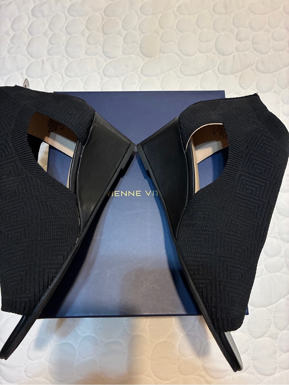 Adrienne Vittadini Black Knit Open-Toe Wedge Sandals - Picture 4 of 5